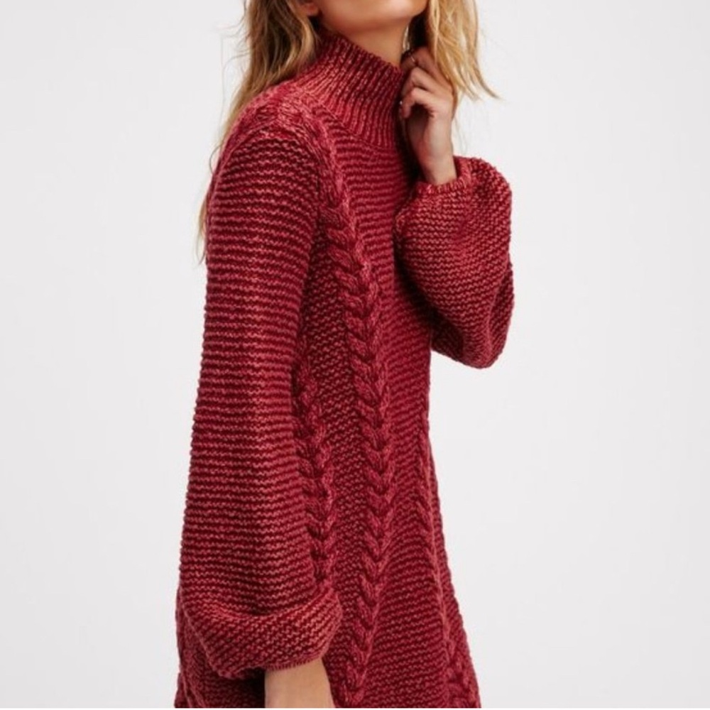 free people cable knit burgundy sweater - Picture 6 of 7